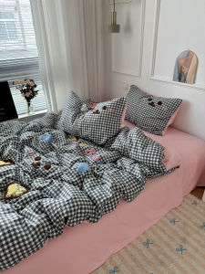 Water Washed Cotton Cartoon Towel Embroidery Bedding Set Quartet Large Version Light Blue Bed Cover Sheet Dormitory Three Piece Set