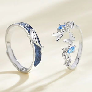 Corinna Butterfly Blue Diamond Ring High end Light Luxury Fashionable Opening Ring Couple Gift