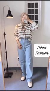 Atasan Wanita Rajut Motif Garis & Kerah Lucu Bahan Acrylic Best Seller Gemas Rajut Katun Adem