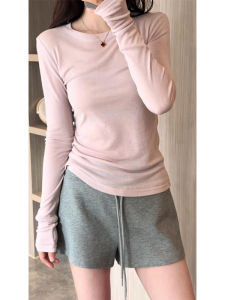 YUEZHONGWEI | Pink Round Neck Long Sleeve Sun Protection T-Shirt Womens Summer Thin Lycra Lyocell Slim Fit Air Conditioning Cover Up Top