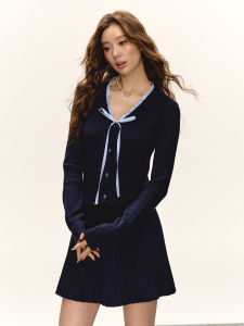 Korean Style Knitted Sweater And Skirt Set Womens Spring Autumn High Waist Pleated Mini Skirt Two Piece College Style Outfit