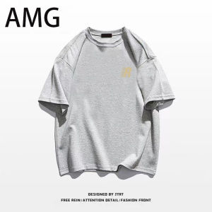Retro American Cotton Short Sleeve T-Shirt Mens Summer Trendy Loose Versatile Couple Half Sleeve Top Pure Cotton Letter Print round Neck