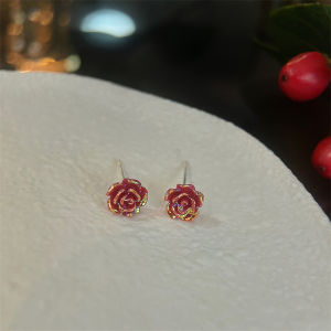Vintage Small Rose Earrings with Niche Design Sweet Girl Showing White Simple Earrings