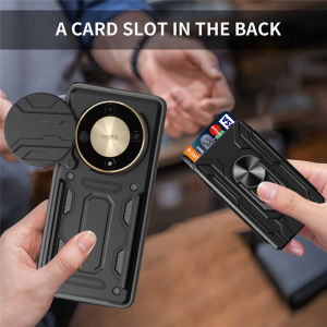 Honor X9B X9A Full Cover Slide Screen Shockproof Protective Case Soft Silicone Ring Holder Card Slot Business Fashion Style