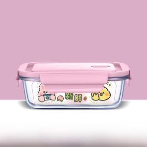 High Borosilicate Glass Microwave Safe Lunch Box with Lid Fruit Preservation Container Rectangle Shape Heat Resistant 1000-1500ml