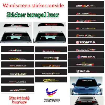 Car windscreen decoration sticker outside tint front and rear windscreen logo sticker tampal luar cermin kereta Proton Saga R3 Perodua Myvi Viva Toyota Honda Nissan ralliart Advan racing sports outside sticker civic city Vios ALMERA Alza tinted kereta