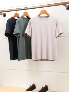 Limited Edition Luxury Mens Short Sleeve T-Shirt Pure Wool round Neck Summer Fashion Urban Style Sweat Wicking Standard Fit