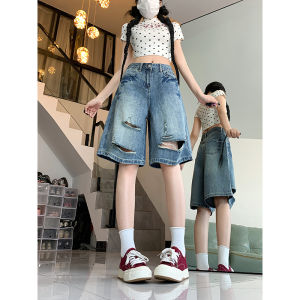 QIANCHANGNAAI | Light Color Trendy Skinny Distressed Loose Fit Jeans Shorts