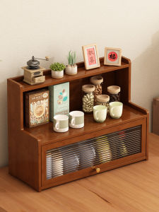 Modern Minimalist Desktop Storage Box Non-Real Wood Coffee Cup Display Rack Dustproof Removable Two Layers Bamboo Crafted