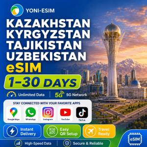 Kazakhstan Kyrgyzstan Tajikistan Uzbekistan eSIM [4 Countries] | 3-30 Days | 5G High Speed Travel Data | Instant Email Delivery | Hotspot Supported | No Roaming Fee