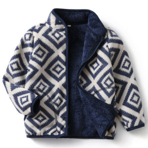 Thickened Fleece Childrens Jacket Baby Girls Winter Coat Warm Plush Casual Long Sleeve Zipper Closure Printed Patterned Outerwear