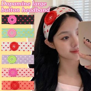 Sweet Cool Y2K Headband / Polka Dot & Big Button Design / Stretchy Sweat Absorbent Hair Band / Multicolor Hair Accessory for Women Girls