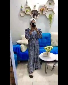 BAJU MUSLIM KATUN POLIESTER KOREAN STYLE AIMEL FISHTAIL MAXI DRESS MOTIF BUNGA FIT TO XL BAHAN POLY KATUN