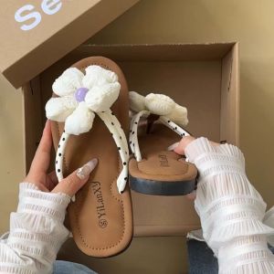 Summer Beautiful Womens Flat Sandals Butterfly Knots Outdoor Wear Slip-On Flats Korean Style Low Heel EVA Upgraded Version