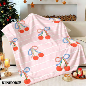 Beast Kingdom | Patriotic Cherry Bow Winter Summer Flannel Blanket Throw Fleece Soft Fuzzy Plush Cozy Fleece Blankets for Sofa Ideal Gifts