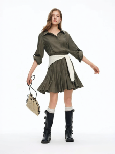 DUSHU | Shirt Collar Fitted Spring Office Dress