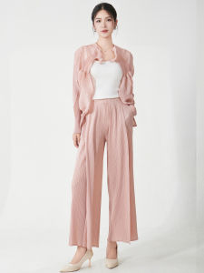 Miyake Nữ Hai bộ chi tiết giản dị: áo tay dài bất đối xứng + quần ống đứng giảm béo (Có bán riêng)-Trang phục phối hợp mùa thu Mới [2574zsj]