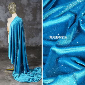 ผ้าทรงสลิมฟิตสีน้ำเงินพีกนกพร้อมลายดาวสีเงิน ผ้าสำหรับชุดราตรี ผ้าสำหรับกระโปรง ผ้าฝ้ายโพลีเอสเตอร์ สไตล์ยุโรป