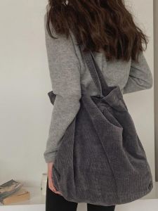 Korean Style Autumn Winter Lazy Pure Color Simple Commute Canvas Bag High-End Feel Corduroy Single Shoulder Tote Bag