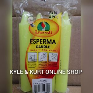 Liwanag Esperma Candle #14 (E#14) 4 Pieces in a pack Size: 5" Height Sold Per Pack. Burning Time:5-8 Hours