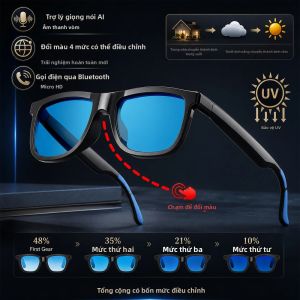 Kính Thông Minh Cảm Ứng Đổi Màu Dịch Thuật AI Gọi Bluetooth Nghe Nhạc Chống Nước IP65 Khử Tiếng Ồn Bằng Mic Kép Kích Hoạt Bằng Giọng Nói