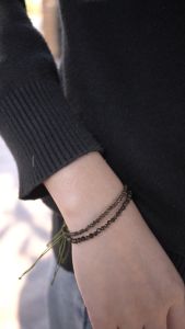 Gold obsidian stone bracelet - 2-3 mm thick, minimalist design, adjustable fit, handmade by SiamOnlineShop