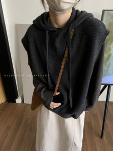 NIZONDAYS Winter New Simple Large Hat Woolen Hoodie Vest Womens Outerwear Long Sleeve Regular Length Commute Style Fashion