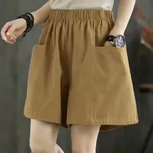 Spring and Summer Womens Pure Cotton Shorts Wide Leg Loose Straight Tube Pants High Waist Slim Fit Ice Silk Printed Casual Half Pants