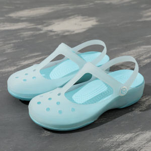 Mary Janes Clog Shoes Womens Summer Nurse Sandals Anti-slip Thick Bottom Beach Shoes Soft Bottom Jelly Toe Cover Outdoor Slippers