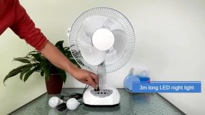 Solar fan 12/16 inch rechargeable 2 LED light emergency light desktop Solar electric fan With Panel