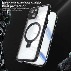Double Sided Protective Case for iPhone 16 15 14 13 12 Pro Max with Magsafe Adjustable Metal Grip Ring Phone Holder 360 All-inclusive Shockproof Phone Casing with Lens Film for iPhone 16 15 14 Plus