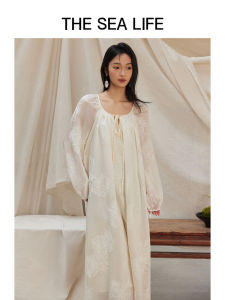 Thesealife French Vintage Dress Women Summer New White with Belt 16803-1 Retro Style Long Skirt Natural Waist Regular Sleeve