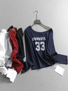 เสื้อยืดคอกลมแขนยาวทรงสลิมฟิตสำหรับผู้หญิง 2025 ฤดูใบไม้ร่วง ใหม่ ปกติ คอวี ลายตัวอักษร แขนยาว ชั้นใน เสื้อเชิ้ต