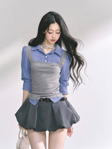 SHAOYEYAN | Plaid Shirt Faux Two-Piece American Style Summer Workwear