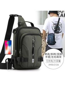 Casual Mens Chest Bag Multi-Functional Crossbody Waterproof Fashionable Nylon Fabric Pure Color Design for Outdoor Activities