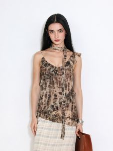 Basic House | Leopard Print Halter Top with Wooden Earrings