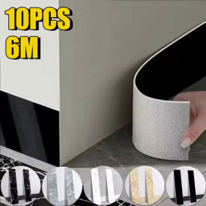 10ชิ้นกาวติดกันน้ำเลียนแบบเส้นขอบเอวเซรามิกแผ่นกระเบื้องผนังสติกเกอร์เส้นขอบฐานพีวีซีหนาตกแต่ง