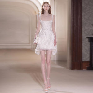 ชุดแต่งงานสไตล์ฝรั่งเศส ชุดราตรีแขนกุด กระโปรงสั้น ผ้าโปร่ง ดอกไม้ ชุดแต่งงาน ชุดราตรี ผ้าซาติน กระโปรงสั้น ชุดราตรี