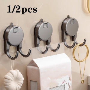 1/2pcs Reusable Suction Cup Hook No-Drill Removable Double Hanging Hook Kitchen Bathroom Towel Clothes Hanger Holder Hooks Rack