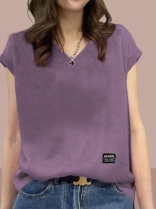Fashionable V-Neck Short Sleeve Womens T-Shirt Loose Fit plus Size Cotton Summer New Style Casual Comfortable Sleeveless Top