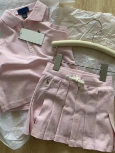 Girls Summer Sleeveless Vest Skirt Set Casual Style Pleated Skirt School Uniform Look Cute Childrens Outfit Two Piece Set