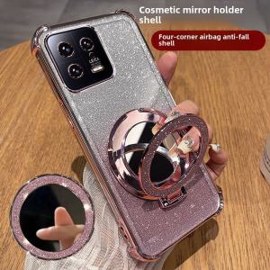 Xiaomi 13 pro Silicone Phone Case Full Cover Anti-Fall Transparent Soft Shell with Lens Film Creative Stand Mirror for Men And Women