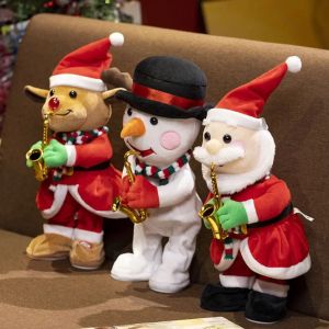 Santa Claus Christmas Plush Toy Snowman Elk Funny Electric Plush Doll Ornaments Blowing Saxophone Dancing Singing Stuffed Toys