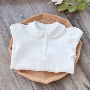 Pure Cotton Long Sleeve White Shirt for Children School Uniform Basic Polo Collar Turn-down Collar Boys Girls Clothing