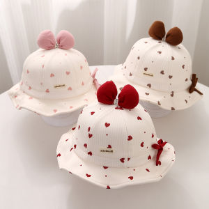 Baby Fishing Cap Spring Autumn Princess Style Sunshade Hat Childrens Heart Shaped Wide Brim Hat Adjustable Cotton Hat for Girls
