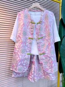 New Chinese Style Heavy Work Loose Vest And Shorts Set plus Size Womens Fashion Summer Outfit Two-Piece Set Sleeveless