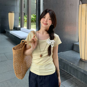 Áo Thun Nữ Tay Ngắn Cổ Tròn Mỏng Mùa Hè Thường Ngày Phong Cách Hàn Quốc Dáng Ôm Vừa Vặn Chất Liệu Polyester