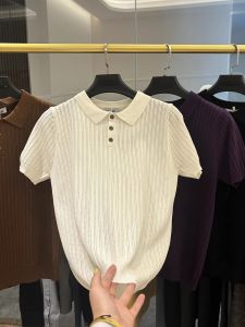 เสื้อโปโลผู้ชายคอโปโลถักระบายอากาศเย็นระดับไฮเอนด์ แขนสั้น ทรงเข้ารูป สไตล์ลำลอง เสื้อผ้าทำงานฤดูร้อน