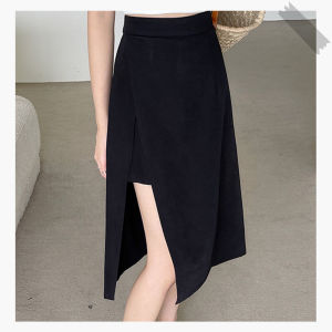 Draylen Autumn Mid-Length Skirt: High Waist Slit Cover Hip A-Line Package