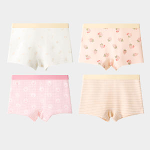 Miiow | Pure Cotton Childrens Underwear Girls Anti-Bacterial Four-Corner Shorts Comfortable All-Day Wear Soft Elastic Fabric
